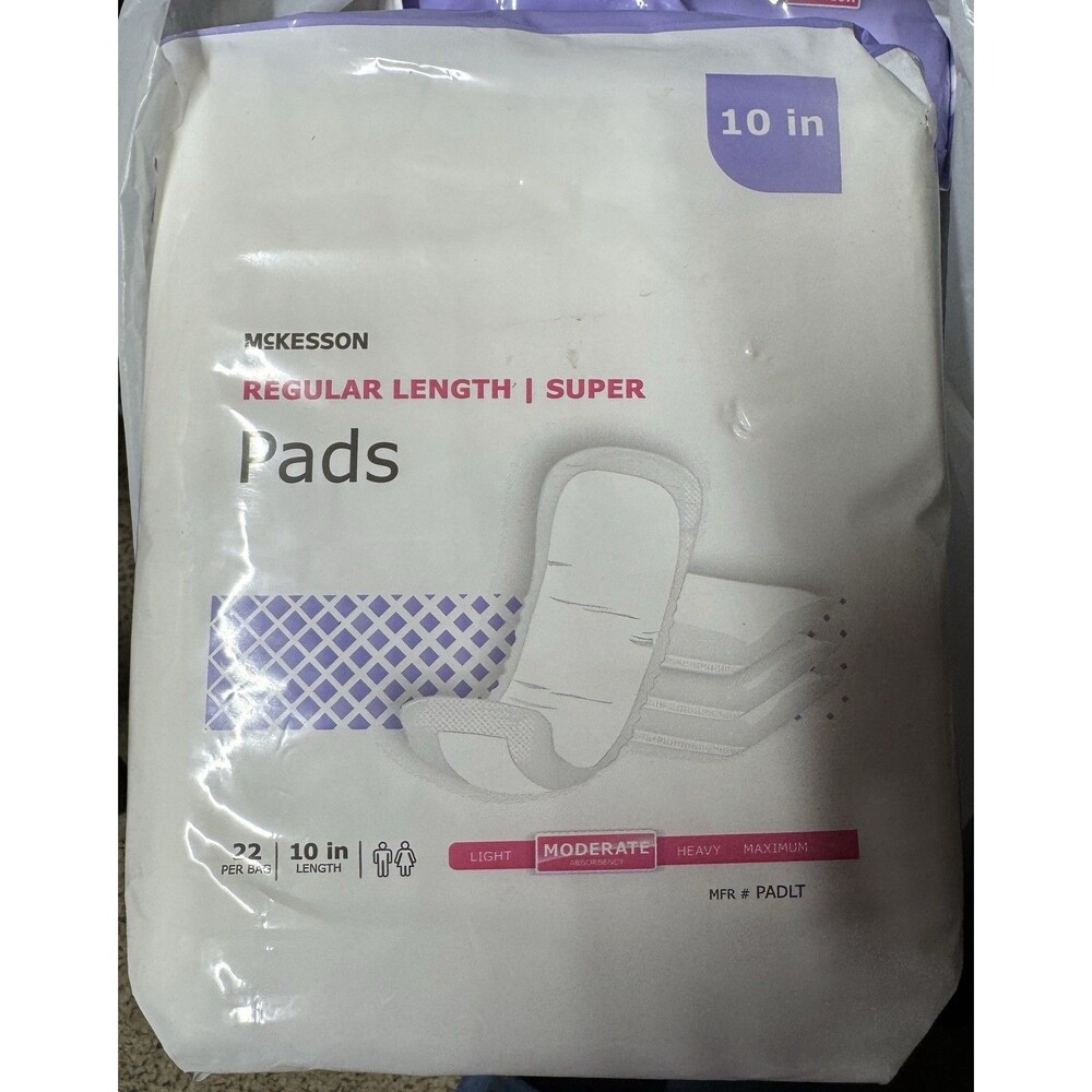 4 Packages 22 Each McKesson Regular/Super 10” Length Incontinence 88 Total Pads